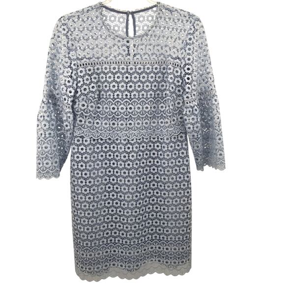 J. Crew Daisy Lace Bell Sleeve Sheath Dress 6 Petite Light Blue Easter - Picture 1 of 11